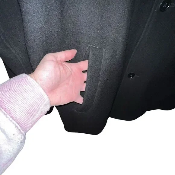 RBM OUTDOOR COLLECTION MEN BLACK‎ 100% WOOL BUTTON FRONT PEACOAT SIZE XL VINTAGE